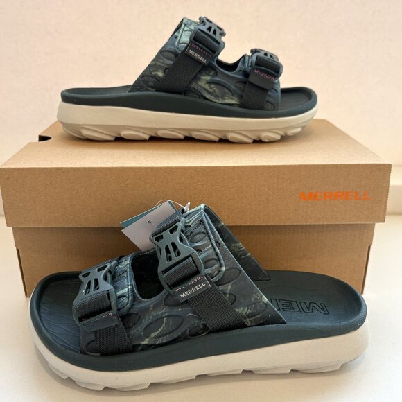 Merrell Hut Ultra Wrap Sandals Slides Slip-On Vegan Green/Blue Size 7 NEW - Picture 2 of 7